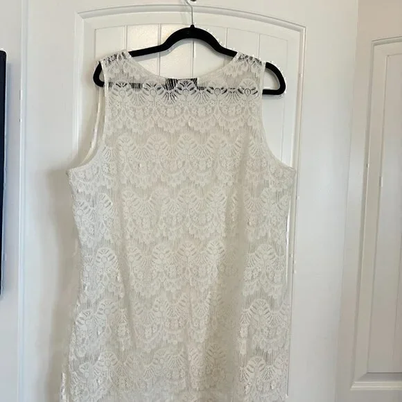 Plus XXL Women's white lace tunic / mini dress sheer, frilly, girly summer vibes - Picture 5 of 7